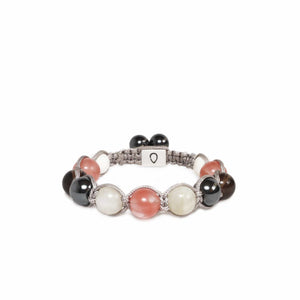 Handmade bracelet with natural stones, lava beads, silver closure and hematite beads.