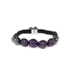 Crown Chakra bracelet with black cord and 4 natural amethyst stones silver closure