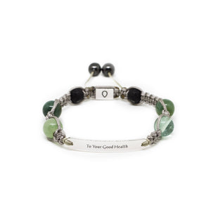 Engraved message. Better health state. Handmade bracelet with natural stones, lava beads, hematite. 