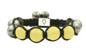 4 yellow calcite beads with black cording with silver closure