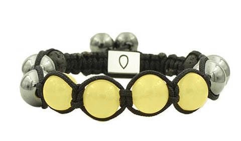 
            
                Load image into Gallery viewer, 4 yellow calcite beads in black cording with 4 hematite beads
            
        