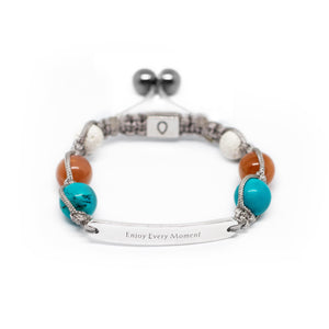 Handmade bracelet with turquoise and sunstone with silver nameplate