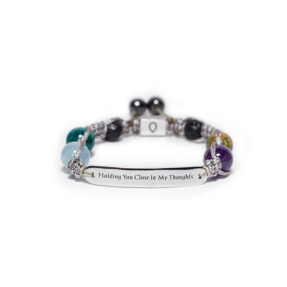 Grief Bracelet - handmade with natural stones and silver name plate with closure and hematites