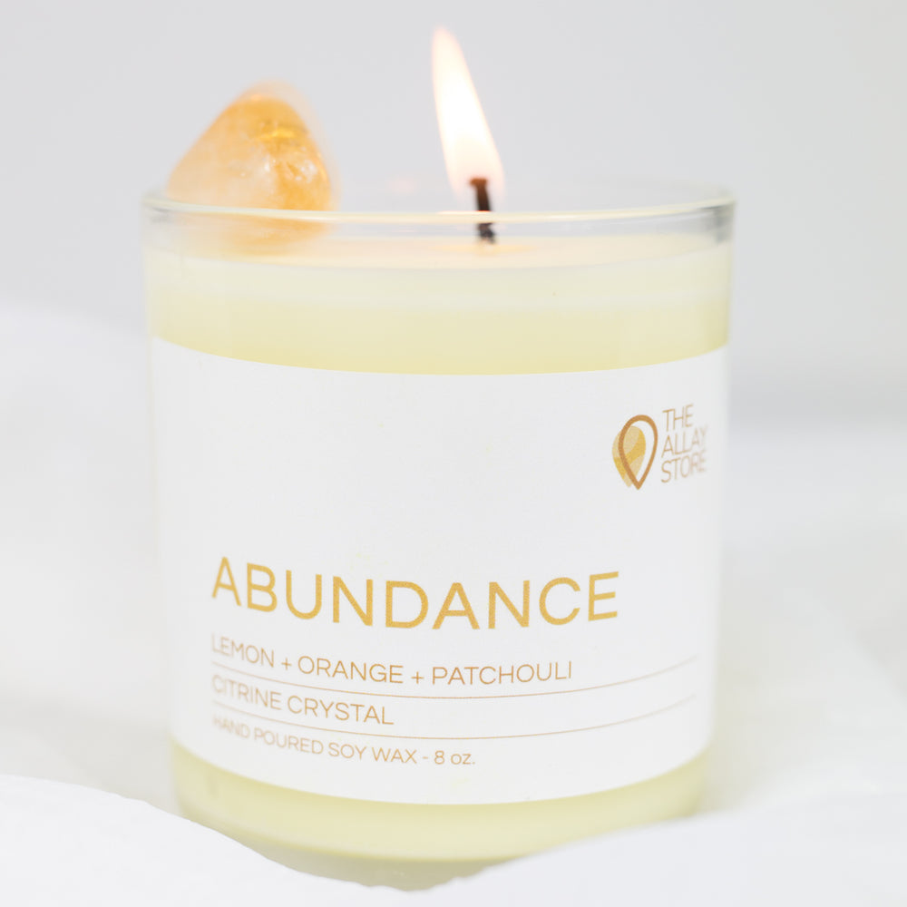 
            
                Load image into Gallery viewer, ABUNDANCE Energy Candle l Citrine Crystal | Soy Wax | 8 oz
            
        