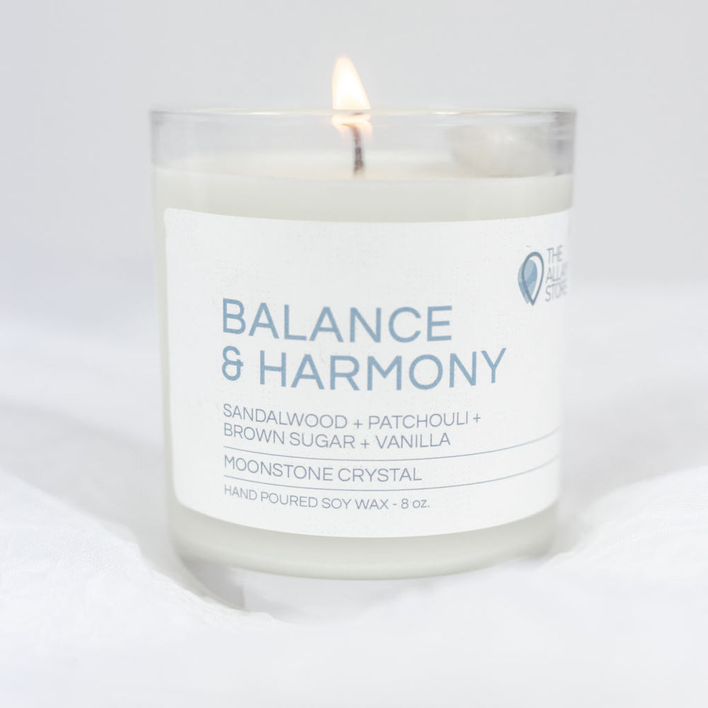 
            
                Load image into Gallery viewer, BALANCE &amp;amp; HARMONY | Moonstone Crystal | Soy Wax Energy Candle l 8 oz
            
        