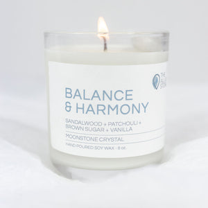 BALANCE & HARMONY | Moonstone Crystal | Soy Wax Energy Candle l 8 oz