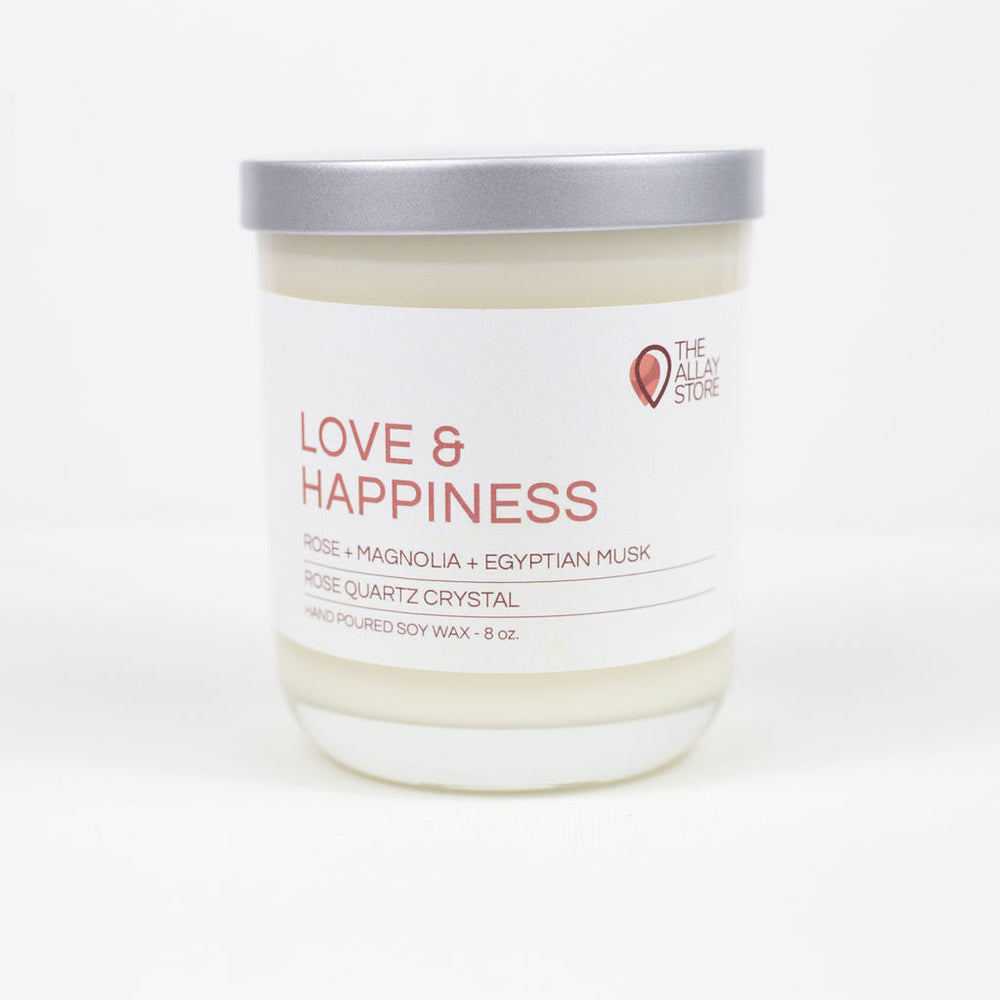 
            
                Load image into Gallery viewer, LOVE &amp;amp; HAPPINESS Energy Candle l Rose Quartz Crystal | Soy Wax | 8 oz
            
        