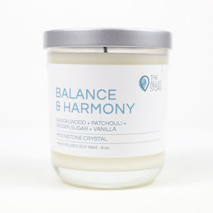 
            
                Load image into Gallery viewer, BALANCE &amp;amp; HARMONY | Moonstone Crystal | Soy Wax Energy Candle l 8 oz
            
        