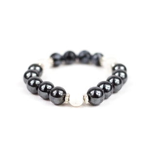
            
                Load image into Gallery viewer, SNOWFLAKE OBSIDIAN BRACELET l Snowflake Obsidian, Crystal Clear Quartz, Hematite &amp;amp; Lava Beads
            
        